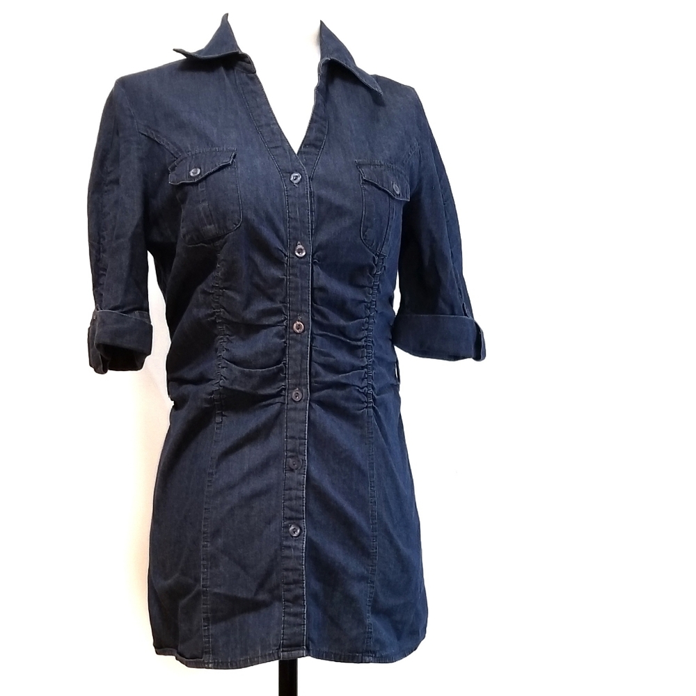 Max Denim Chambray Button Down 3/4 Sleeves Tops